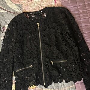 Black Lace Zip-Front Women's Jacket